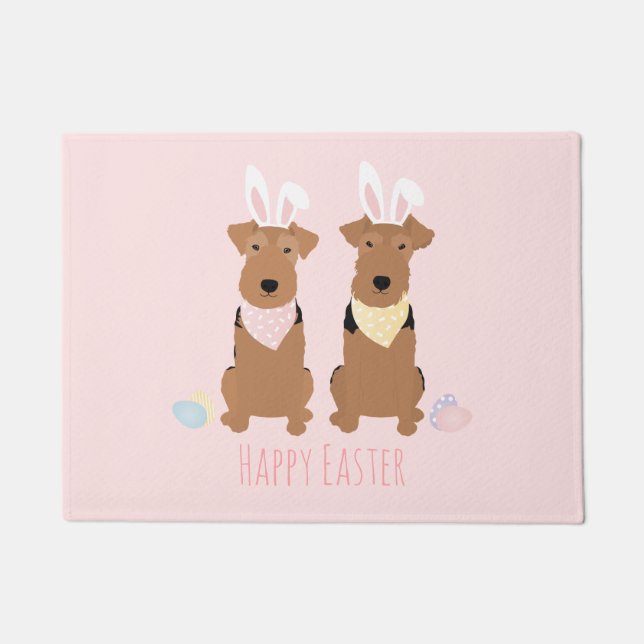 Happy Easter Welsh Terriers Dogs Bunny Ears Doormat (Front)