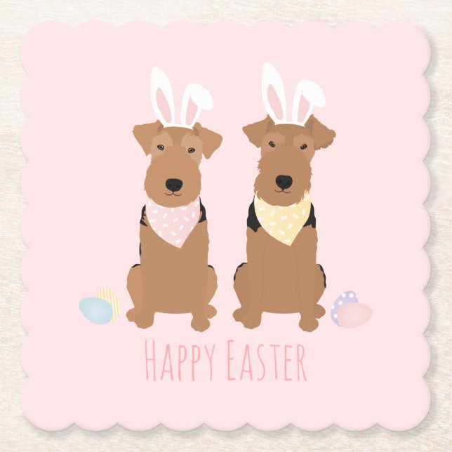 Happy Easter Welsh Terriers Dogs Bunny Ears Paper Coaster (Front)
