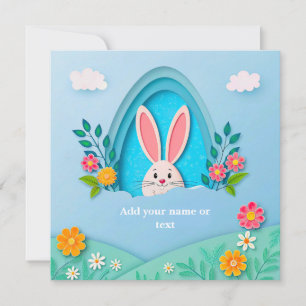 Happy Easter   Whimsical Easter Bunny and Floral Holiday Card