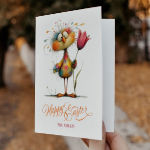Happy Easter Whimsical Easter Chicken Illustration Thank You Card