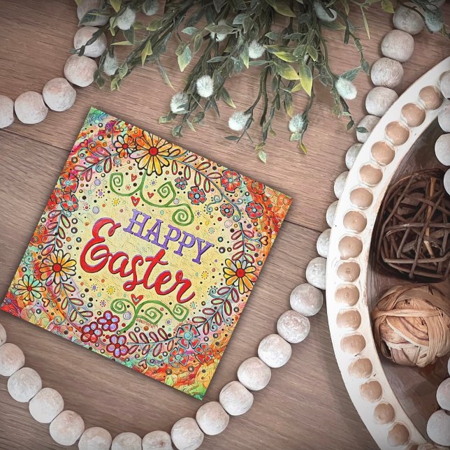Happy Easter Whimsical Floral Boho Colourful  Card (Creator Uploaded)