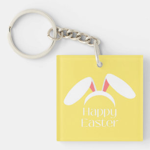Happy Easter white bunny ears Key Ring