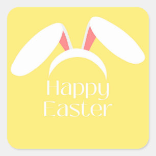 Happy Easter white bunny ears Square Sticker