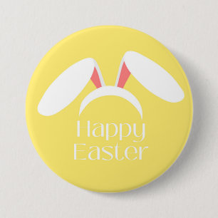 Happy Easter white bunny ears yellow 7.5 Cm Round Badge
