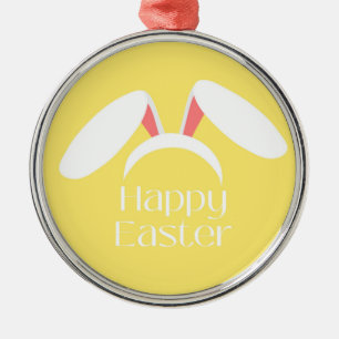 Happy Easter white bunny ears yellow Metal Tree Decoration