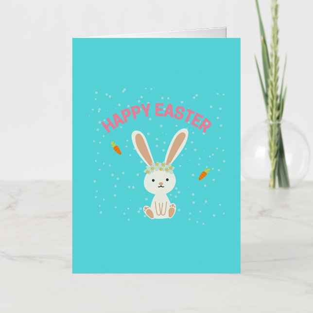 Happy Easter white bunny on blue Foil Greeting Card (Front)