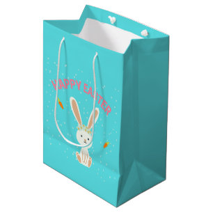 Happy Easter white bunny on blue Medium Gift Bag