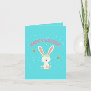 Happy Easter white bunny on blue Thank You Card