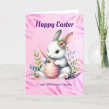 Happy Easter, White Bunny Painting an Easter egg