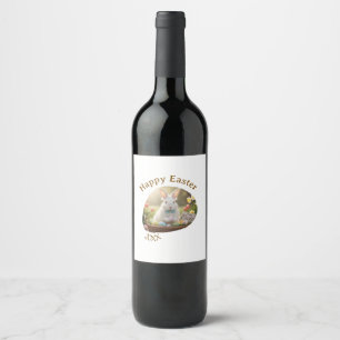 Happy Easter white bunny year photo family name Wine Label
