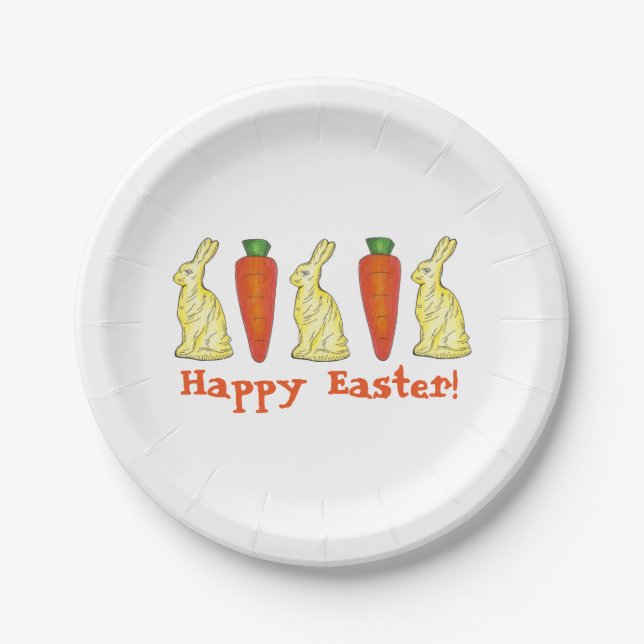Happy Easter White Chocolate Bunny Carrot Candy Paper Plate (Front)