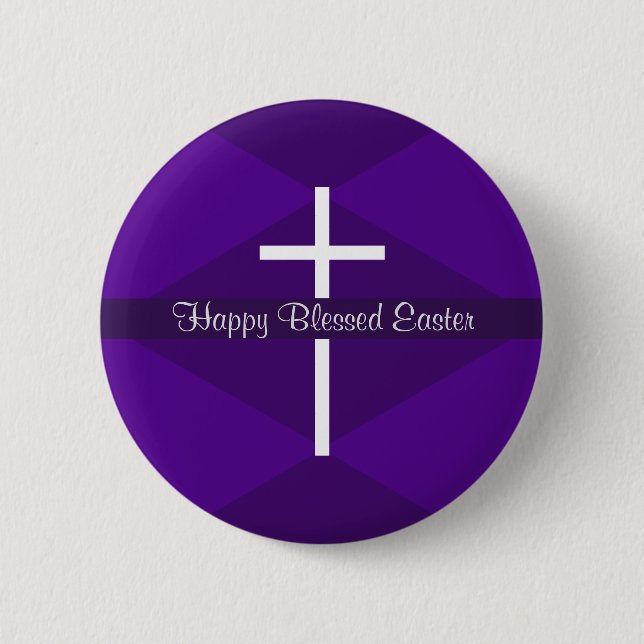 Happy Easter White Cross Purple Christian 6 Cm Round Badge (Front)