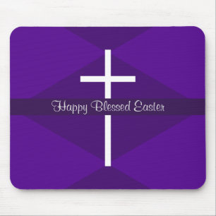 Happy Easter White Cross Purple Christian Mouse Mat