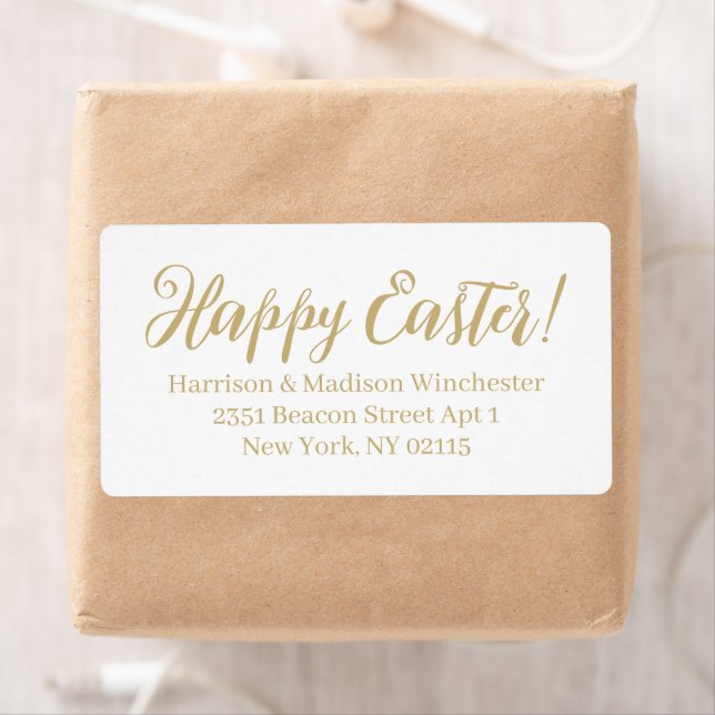 Happy Easter white gold script Return Address (Insitu)