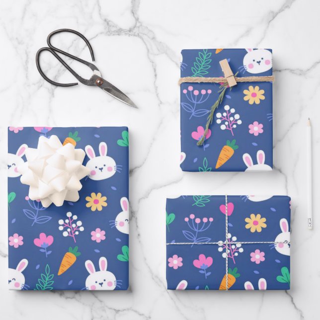 Happy Easter White Love Rabbit Wrapping Paper Sheet (Front)