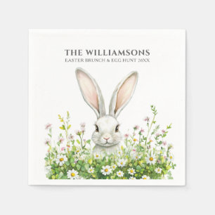 Happy Easter White Rabbit Florals Personalised Napkin