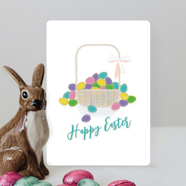 Happy Easter Wicker Basket &  Pastel Eggs Spring Holiday Card (Creator Uploaded)