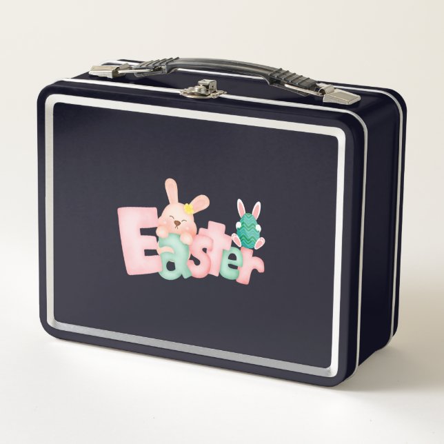 Happy Easter Wishes - Funny Bunny Kisses    Metal Lunch Box (Front)