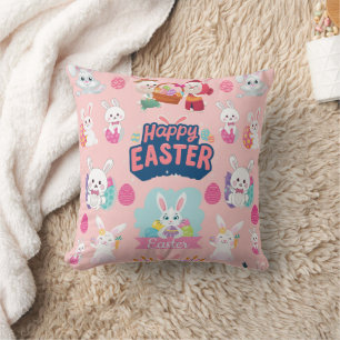 Happy Easter Wishes - Pattern Funny Bunny Easter Cushion