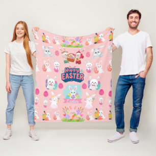 Happy Easter Wishes - Pattern Funny Bunny Easter Fleece Blanket