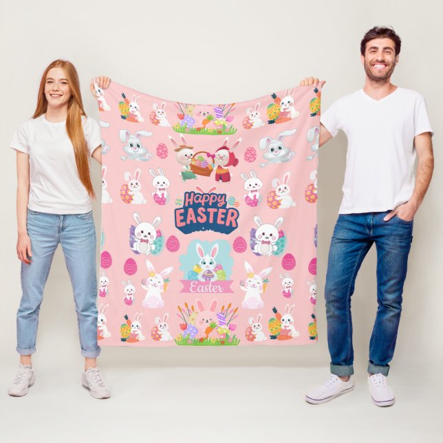 Happy Easter Wishes - Pattern Funny Bunny Easter   Fleece Blanket (In Situ)