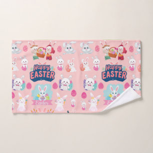 Happy Easter Wishes - Pattern Funny Bunny Easter Hand Towel