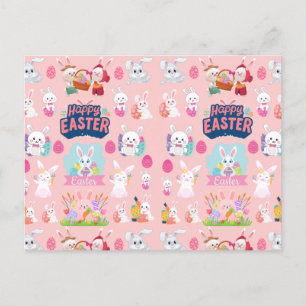 Happy Easter Wishes - Pattern Funny Bunny Easter  Holiday Postcard