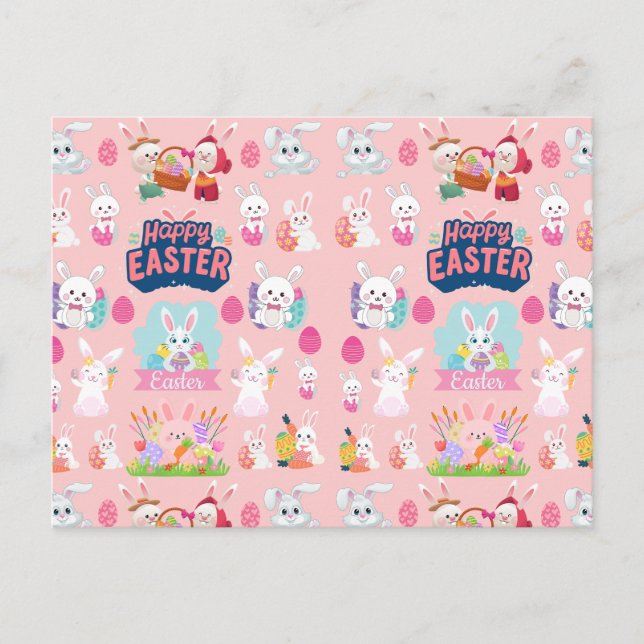 Happy Easter Wishes - Pattern Funny Bunny Easter  Holiday Postcard (Front)
