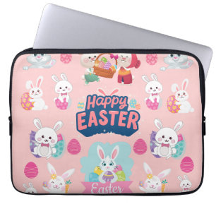 Happy Easter Wishes - Pattern Funny Bunny Easter   Laptop Sleeve