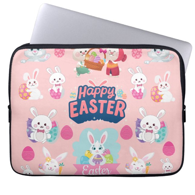 Happy Easter Wishes - Pattern Funny Bunny Easter   Laptop Sleeve (Front)