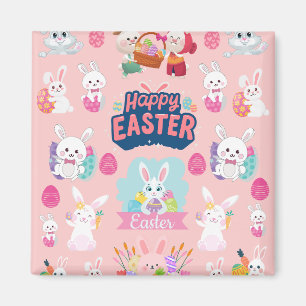 Happy Easter Wishes - Pattern Funny Bunny Easter Magnet