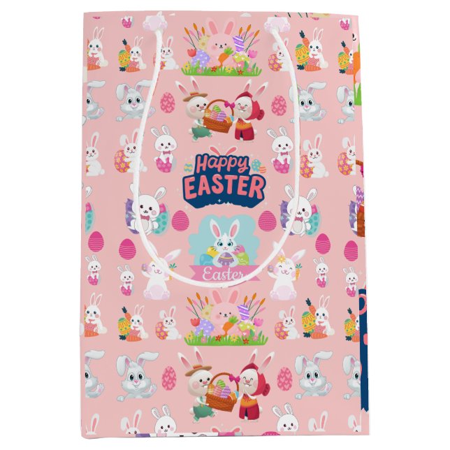 Happy Easter Wishes - Pattern Funny Bunny Easter   Medium Gift Bag (Front)