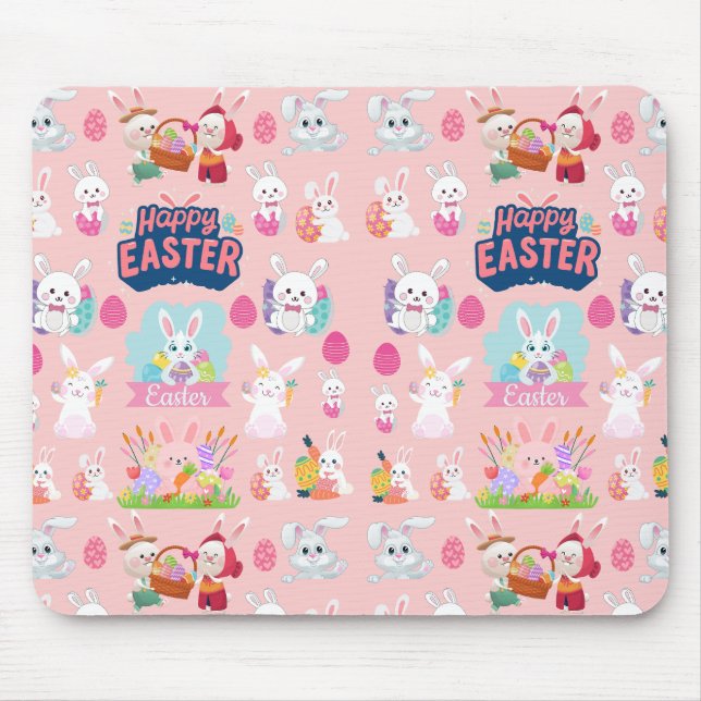 Happy Easter Wishes - Pattern Funny Bunny Easter Mouse Mat (Front)