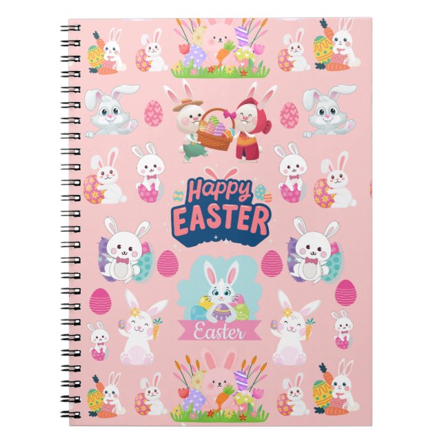 Happy Easter Wishes - Pattern Funny Bunny Easter   Notebook (Front)