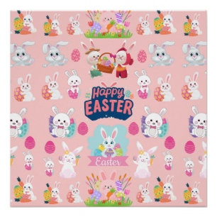 Happy Easter Wishes - Pattern Funny Bunny Easter Poster