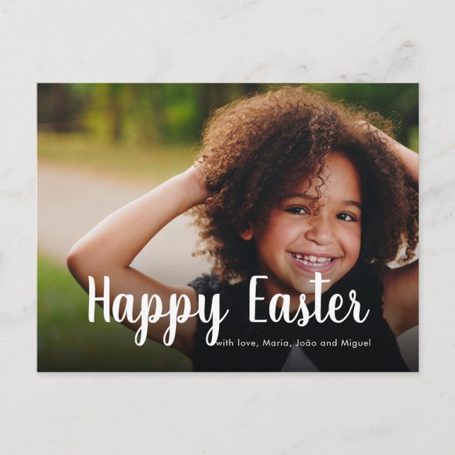 Happy Easter Wishes Photo Modern Caligraphy Family Holiday Postcard (Front)