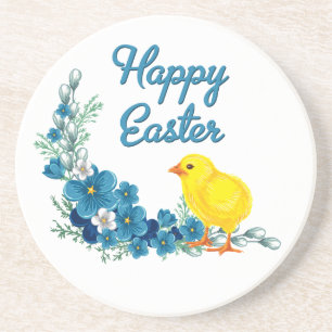 Happy Easter With a Baby Chick Coaster