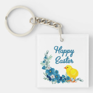 Happy Easter With a Baby Chick Key Ring