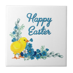 Happy Easter With a Baby Chick Tile