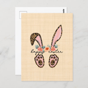 "Happy Easter" with a floral drawing of rabbit Postcard