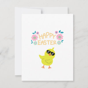 Happy Easter with a Yellow Chick on a Holiday Card
