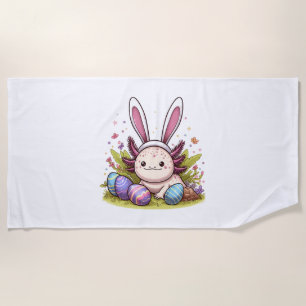 Happy Easter with axolotl and bunny ears Beach Towel