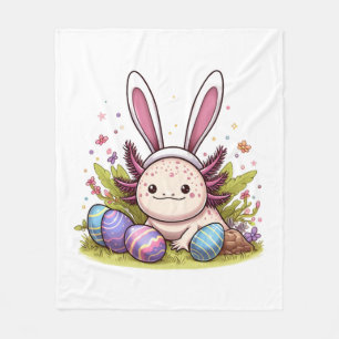 Happy Easter with axolotl and bunny ears Fleece Blanket