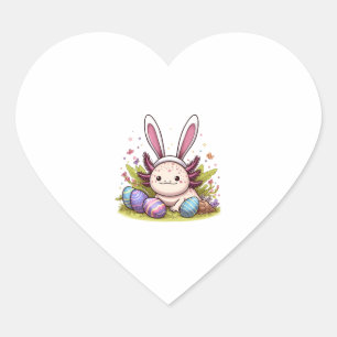 Happy Easter with axolotl and bunny ears Heart Sticker