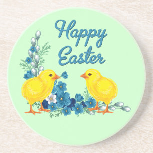Happy Easter With Baby Chicks Coaster
