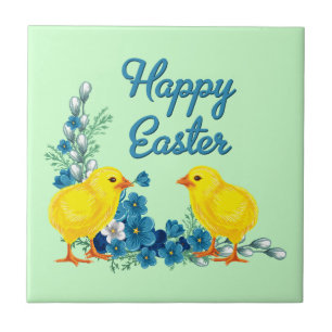 Happy Easter With Baby Chicks Tile