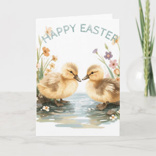 Happy easter with baby ducks card