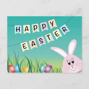 Happy Easter with Bunny & Eggs Holiday Postcard