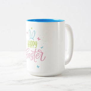 Happy Easter with butterflies Two-Tone Coffee Mug