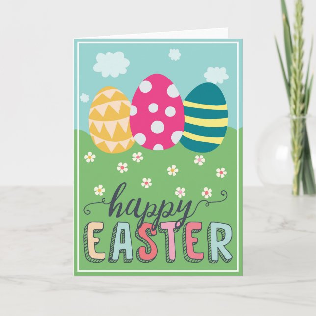 Happy Easter with colorful Easter eggs greetings Card (Front)